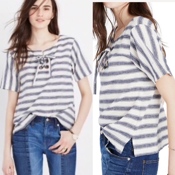 Madewell Tops - MADEWELL Stripe Lace-Up Boxy Tee